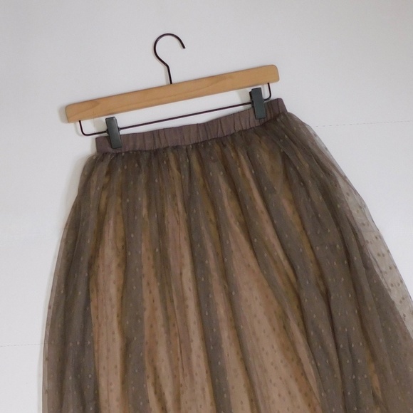 GARNET HILL Prima Tulle Midi Skirt Dotted Mesh Mauve Blush Elastic Waist X-Small - Picture 11 of 16